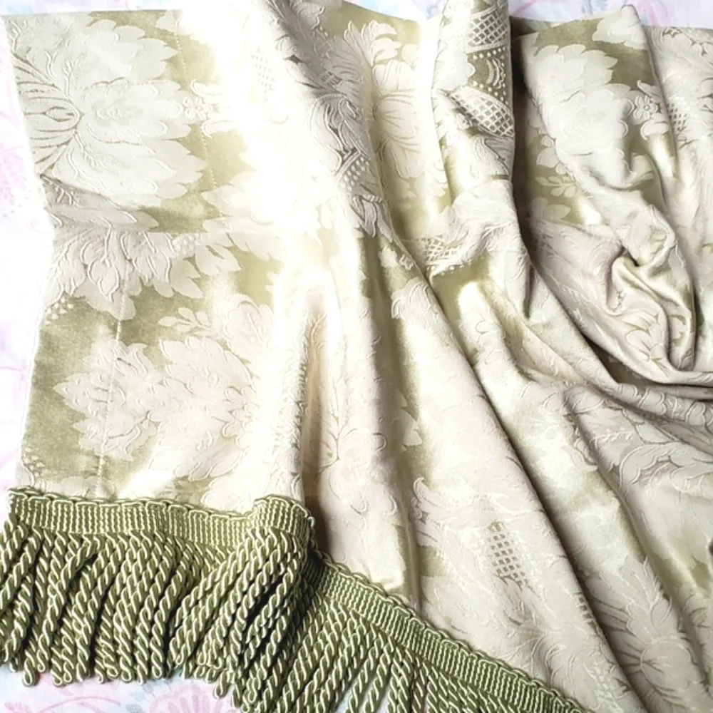2 Beautiful Green Jacquard Valances w/ Heavy Trim